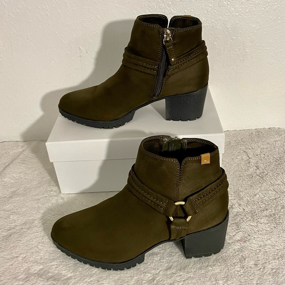 Dr. Scholl’s Laney Lug Booties Women’s Size 7M Vegan Olive Green/Brown - Picture 2 of 12